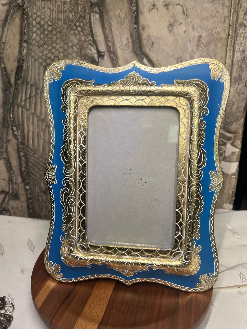 Sicura Argento Sc Zana Blue & Gold Photo Picture Frame Baroque Rococo Style 4x6”